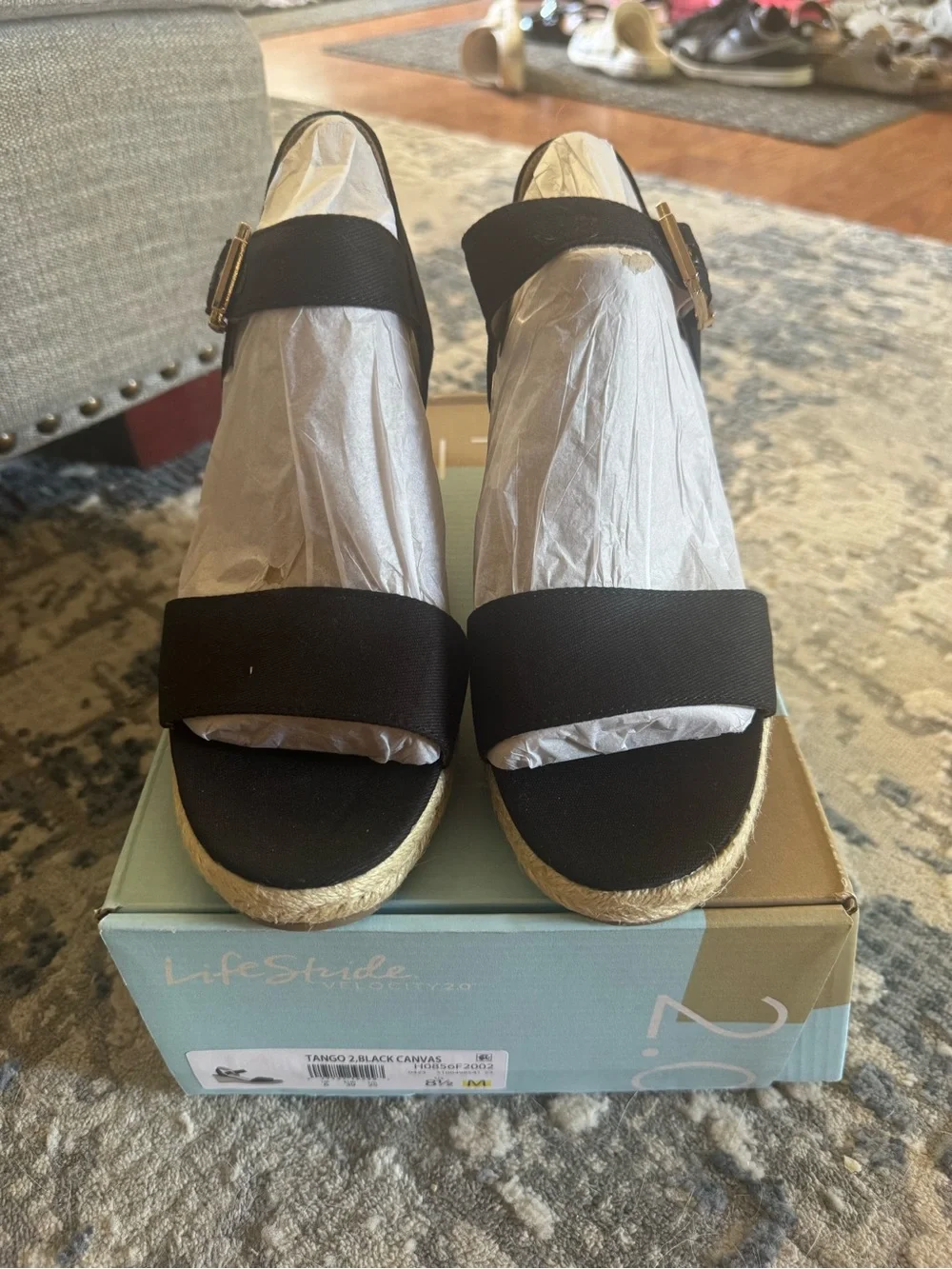 Lifestride Tango 2 black canvas espadrille wedges